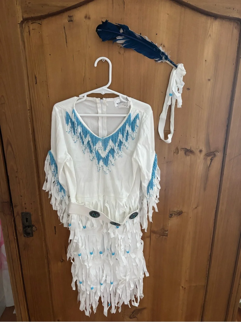 Kids White and Blue Fringe Costume Dress with Headband